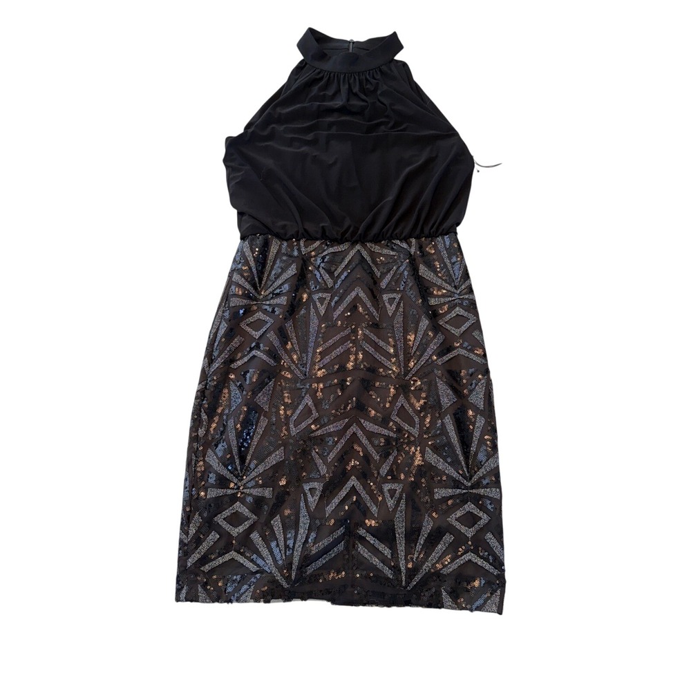Vince Camuto Womens Halter Neck Sequin Art Deco Cocktail Dress Black VC9M0141 8